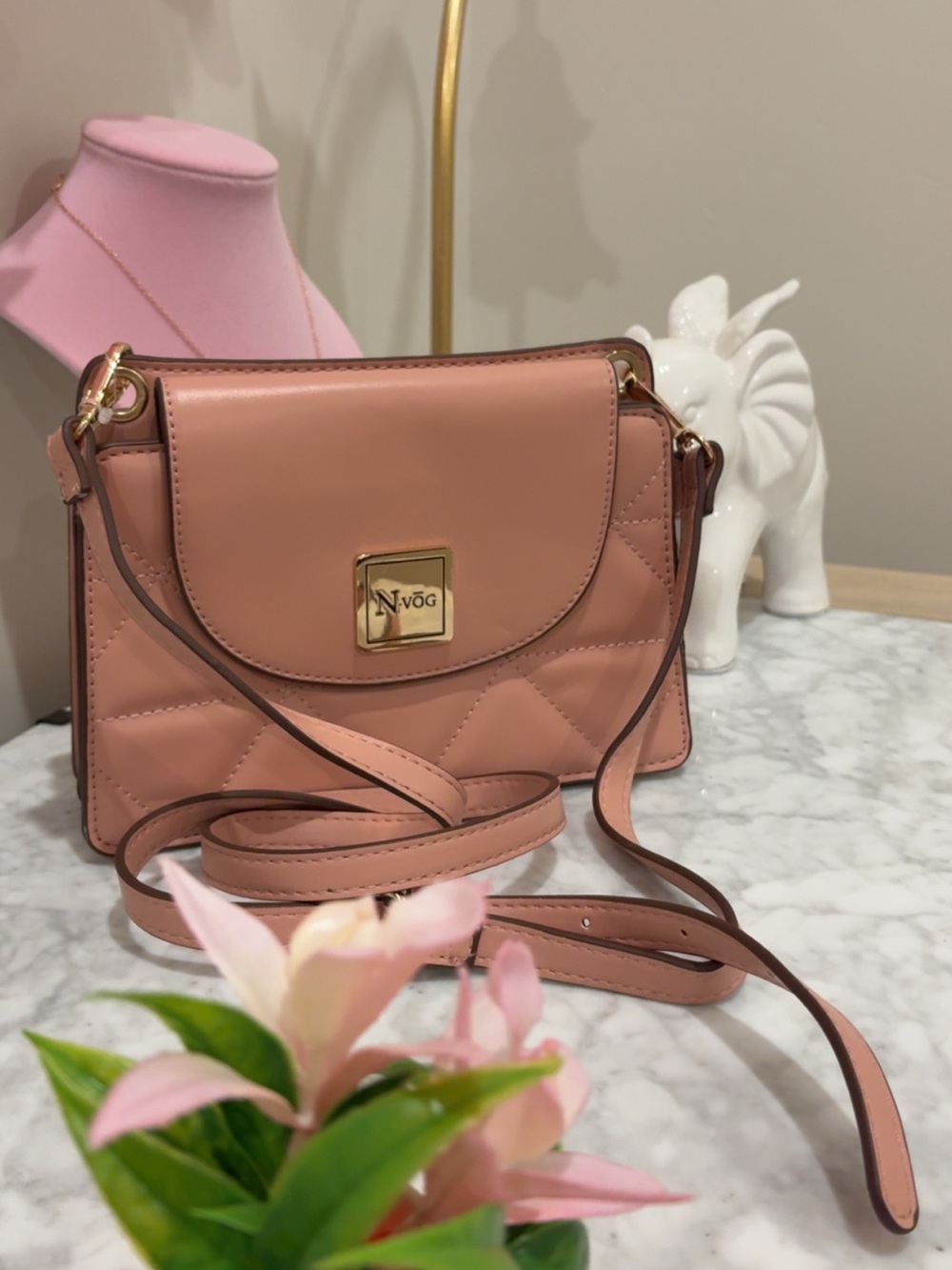 Quilted Crossbody Bag in Dusty Pink